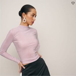 Reformation Bailey Knit Mockneck Turtleneck Sweater Small Rose Pink